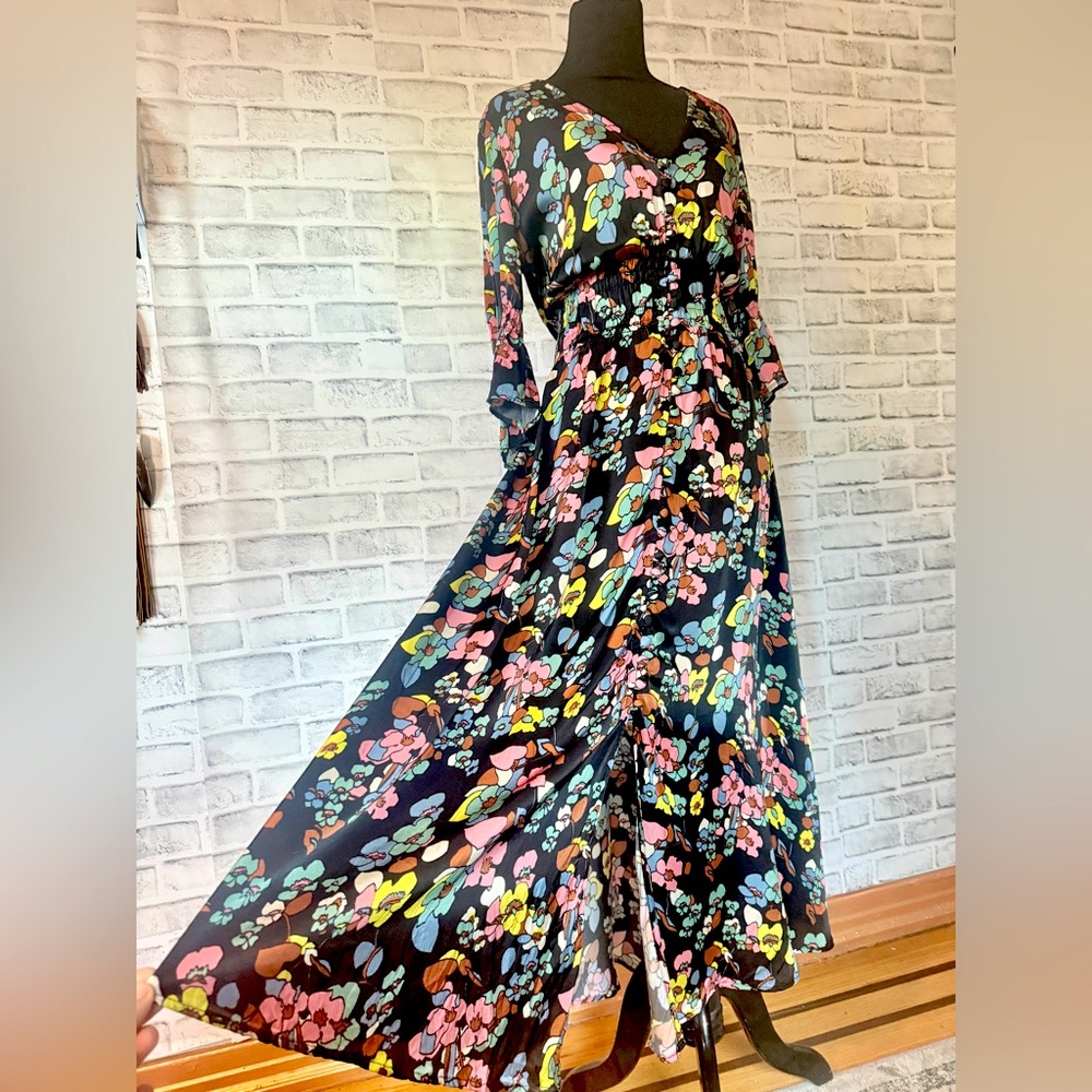 Ghost London Multi Color Black Floral Print Dress Size Small
